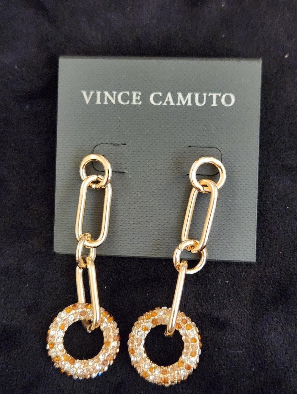 Vince Camuto Gold-Tone Link Drop Earrings with Crystal-Encrusted Rings